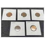 (5) Indian Head Cents: 1888, 89, 90, 91, 92