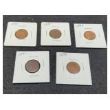 (5) Indian Head Cents: 1894, 95, 96, 97, 99