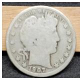 1907-S Barber Half Dollar