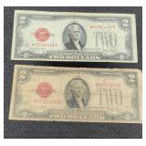 (2) 1928G Red Seal $2 Notes inc/ 1 Star Note