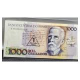 1989 Brasil 1000 Cruzalos Banknote Unc.