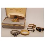 5 Costume Rings & Gold Filled Pin