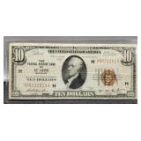 1929 $10 National Currency Note St. Louis VF+