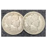 2 Barber Quarters 1907, 1908-O