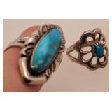 2 Rings w/ Turquoise, Size 6 1/2 & 7