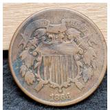 1866 Two Cent w/ Punch Marks On Reverse