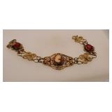 Nice Vintage Filigree Bracelet w/ Cameo & Stones
