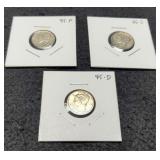 3- 1945 Mercury Dimes: