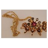 Rhinestone Brooch w/ 16" Necklace