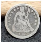 1859 Liberty Seated Dimie VG10