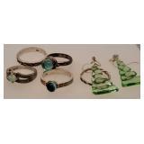 5 Sterling Silver Rings & SS Ear Rings Posts,