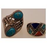 2 Costume Turquoise Rings Size 7.5 & 10
