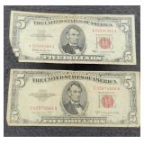 2- $5 Red Seal Notes: 1953, 1963