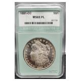1881-CC Morgan Dollar Slab NTC MS65 PL