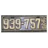 1925 License Plate