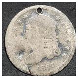 1837 Capped Bust Silver Half Dime Charm / Pendant