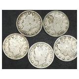 5 Nice Liberty V Nickels 1903 to 1912