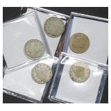 5 Nice Liberty V Nickels 1907 to 1912-D