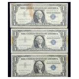 3 Circulated 1957 $1 Silver Certificates A B
