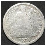 1875 Seated Liberty Silver Dime Love Token