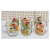 Set of 6 Vintage Garfield Cartoon Glass Mugs