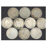 10 Nice Liberty V Nickels 1904 to 1912