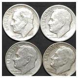 4 Roosevelt 90% Silver Dimes