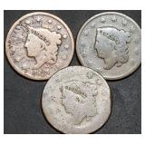 3 Antique US Large Cents with Partial Dates