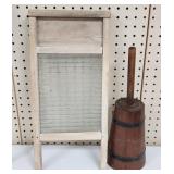 Small Butter Churn & Ribbed Glass Washboard