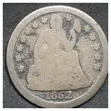 1852 Seated Liberty Silver Dime