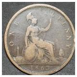 1863 Great Britain Large Copper Penny Coin