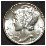 1945 Mercury Silver Dime Gem BU MS65+