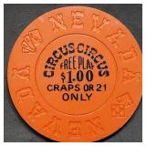 Circus Circus Nevada $1 Free Play Casino Chip