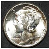 1945 Mercury Silver Dime Gem BU MS65+