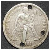 1861 Seated Liberty Silve Dime Love Token