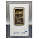 1 Troy Oz. 999.9 Gold Bar By Credit Suisse In