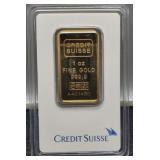 1 Troy Oz. 999.9 Gold Bar By Credit Suisse In
