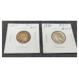 (2) Buffalo Nickels w/ Full Horn: 1935, 36
