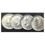 (4) 40% Silver K. Half Dollars: 1966, 1967