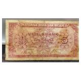1943 Belgium 5 Frank Banknote