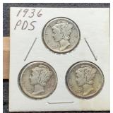 (3) 1936-P,D,S M. Dimes