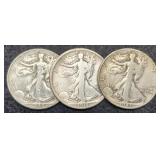 (3) W. Liberty Half Dollars: 1918, 41-S, 45