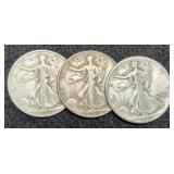 (3) W. Liberty Half Dollars: 1936, 41, 45