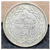 1952 Lebanon 50 Piastres Silver