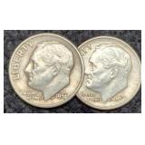 (2) R. Dimes: 1956-D VF, 1958-D XF