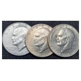 (3) Ike Dollars: 1972-D, 2- 1976 Bicentennial