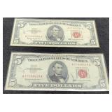 (2) 1963 $5 Red Seal Notes