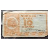 1970 Norway 10 Kroner Banknote