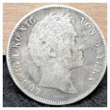 1838 Bavaria German States 1/2 Gulden Silver
