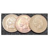 (3) Indian Head Cents: 1905 VF, 1907 VF, 1908 F